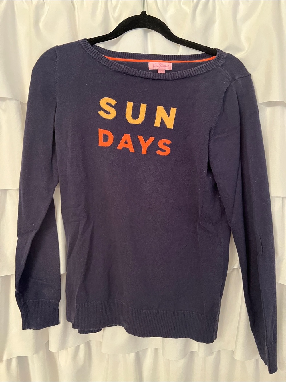 Vintage Lilly Pulitzer Navy "SUN DAYS" Knit Sweater Size L